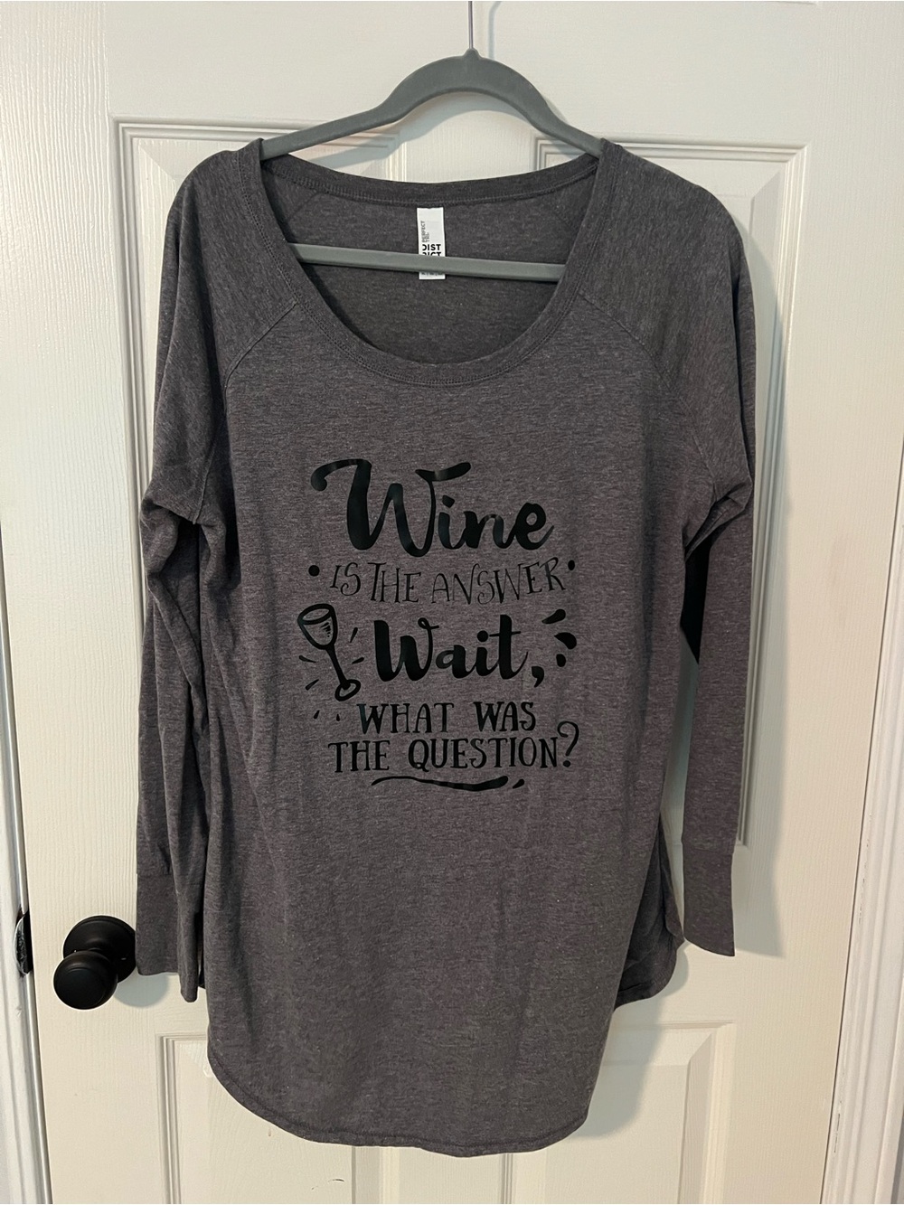District Charcoal Gray Scoop Neck Graphic Sweatshirt - Wine Quote